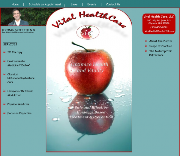 A screen shot of DocGriffith.com A Wordpress creation that has enabled Dr. Griffith to greatly increase his business and provide information to his patients.