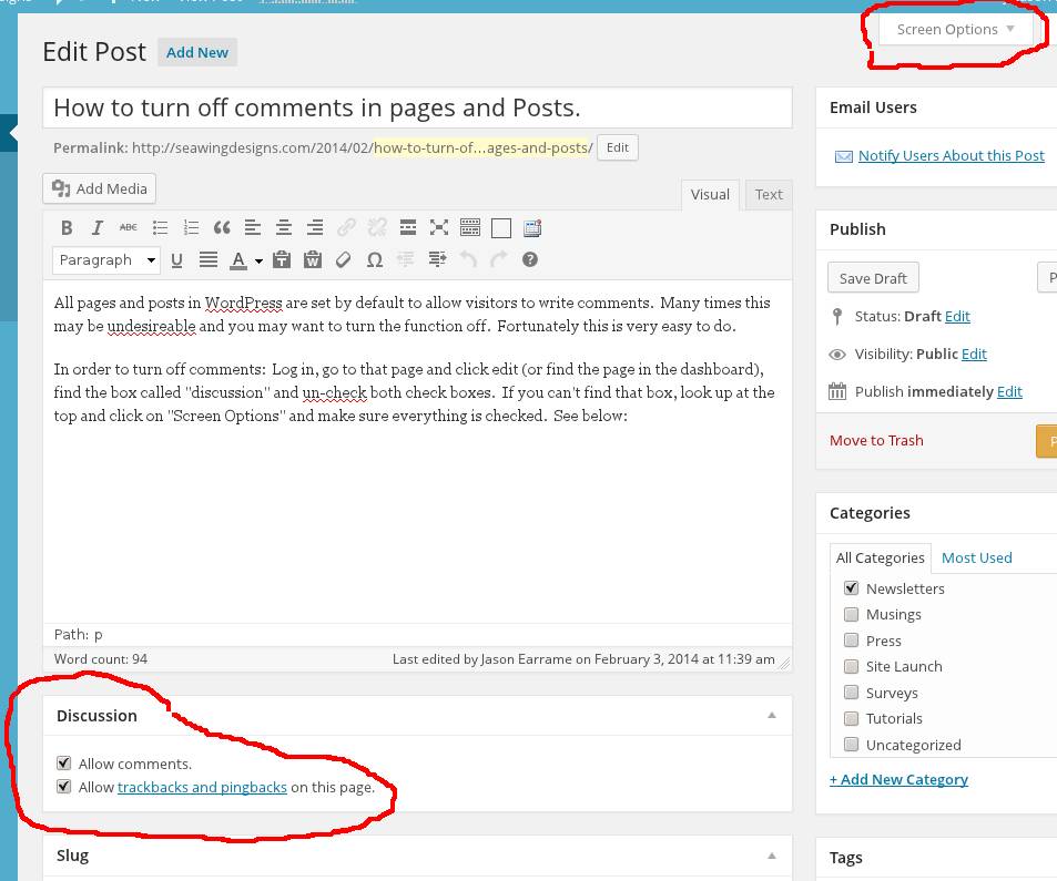 How to turn off comments in pages and posts | Sea-Wing Designs