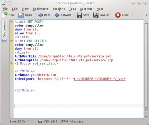 screen shot of an htaccess file in KATE editor