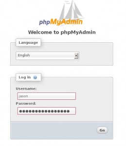 phpMyAdmin login screen