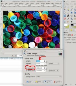 a screen shot of gimp using the scale image function