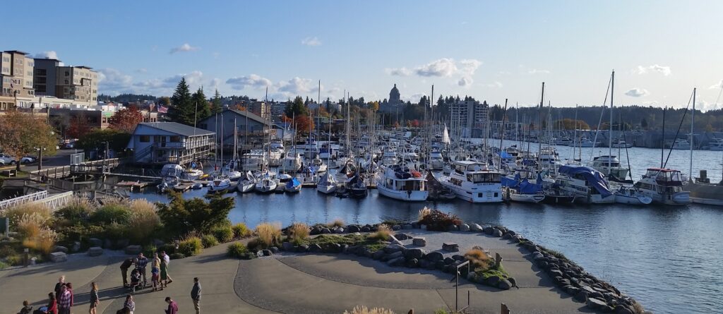 Budd Bay Marina with the Washington State Capitol building in the background, Olympia WA